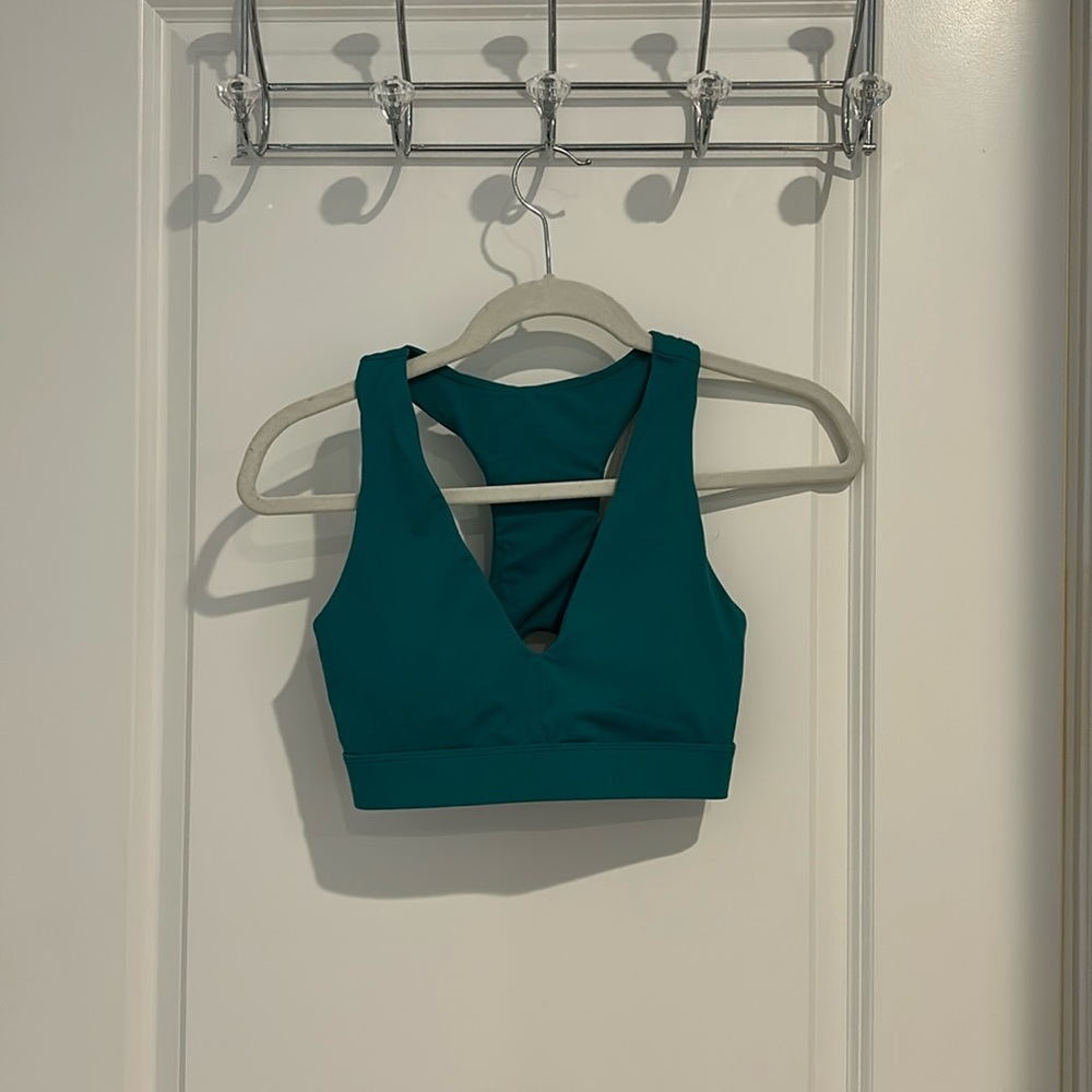 Green V Neck Sports Bra